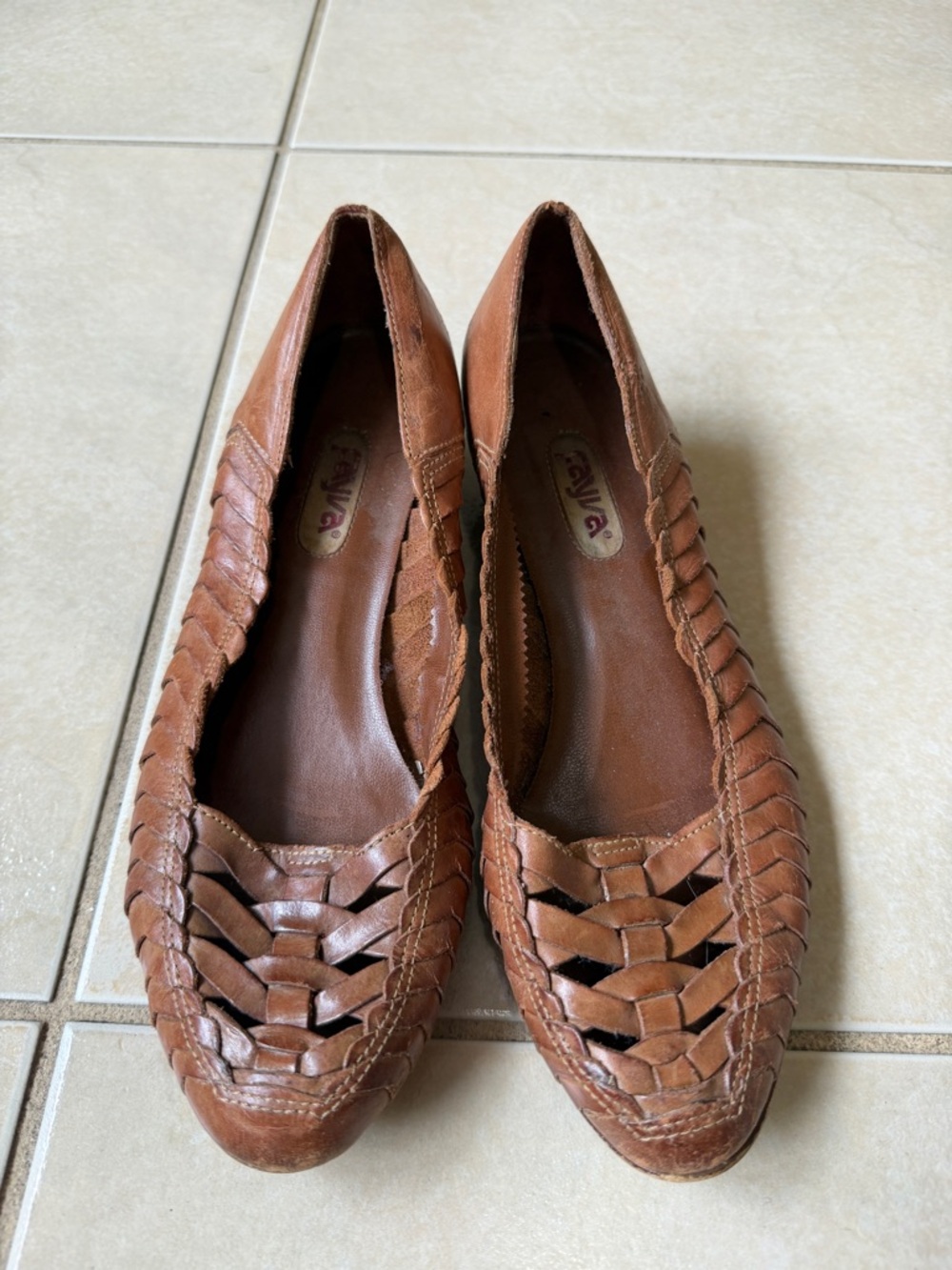 Fayva Women’s SZ 9M Brown Leather Woven Wedges Shoes